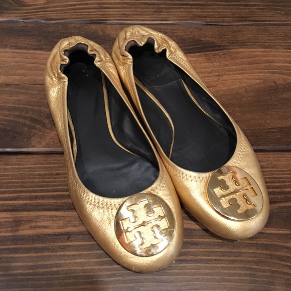 Tory Burch Shoes - Tory Burch Gold Reva Flats (Size 7.5)
